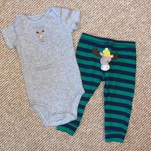 NWOT Carter’s moose 9 month onesie and pants set